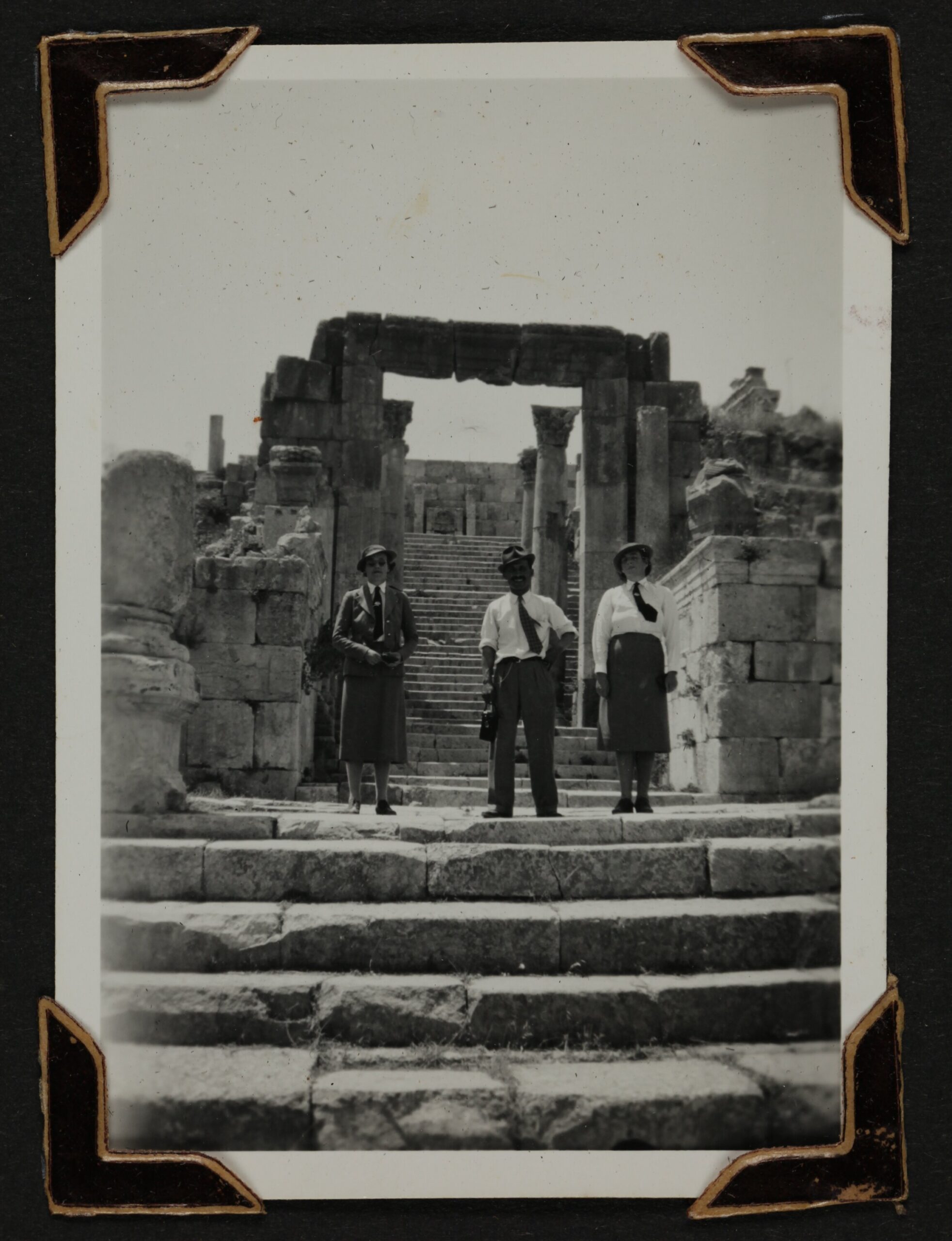 Photograph - Group Standing with Ancient Ruins, Jerash, Jordan, Sister Isabel Erskine Plante, World War II, 1941