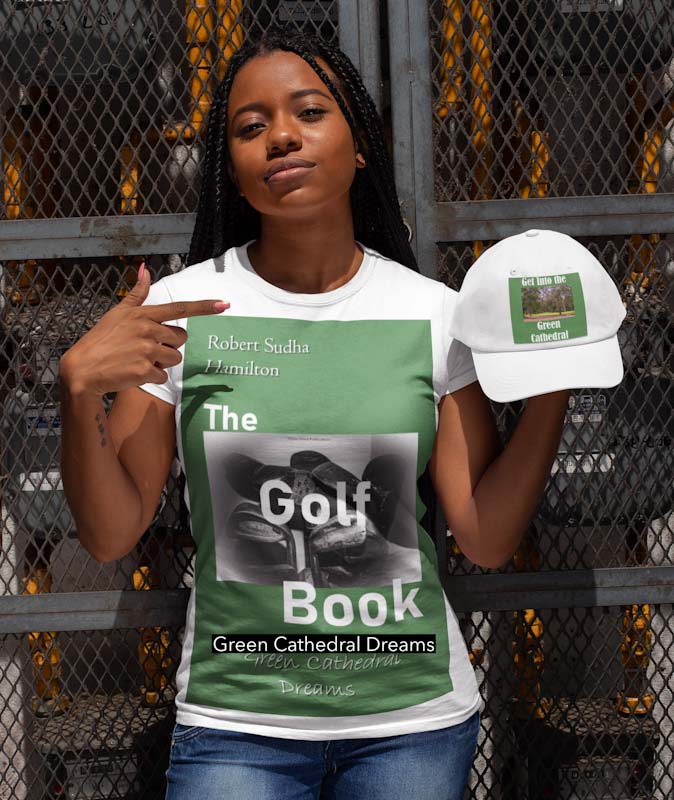 woman with t-shirt & cap the golf book